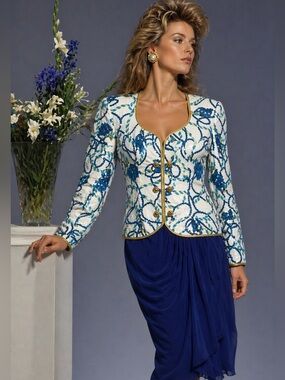 1980’s Vintage LianCarlo Bergdorf Goodman Sequined Blazer Skirt Ensemble